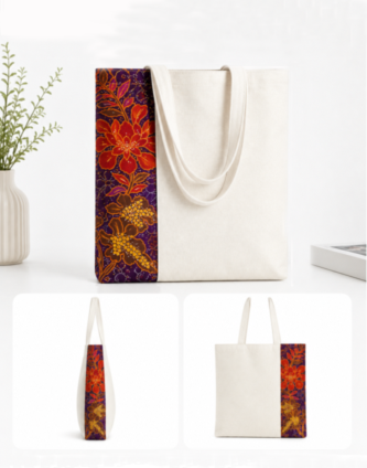 CBO306375 12oz Canvas Bag with Batik Pattern 40cm(H) x 38cm(L)