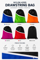 BGSL1241 Nylon 420D Drawstring Bag 34cm(L) x 40cm(H) 