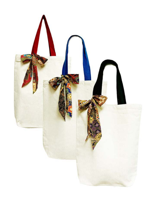 CBO17553912oz Canvas Bag Knitted Colour Handle 40cm(H) x 35cm(L) x 10cm(B)   