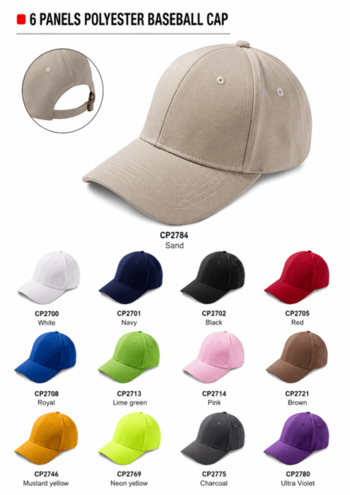 CP27 100% Polyester 6 Panel Baseball Caps  