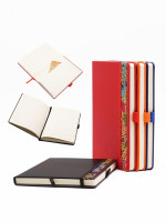 Batik Fabric Strips PU Notebook With Elastic Band, Bookmark, Pen Holder and and Backpocket