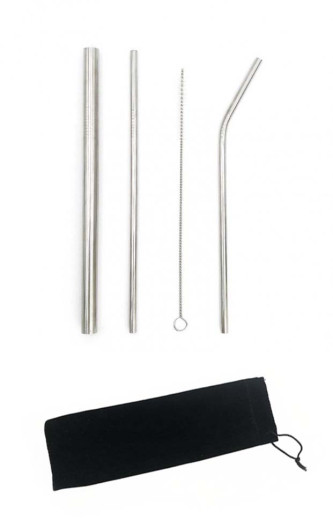 HH18120188 Stainless Steel Reusable Straw Set With Velvet Pouch