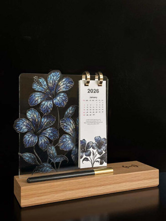 EG17019-LW-PC17019 Bunga Raya Malaysia Desk Calendar Wireless Charge LED Plaque