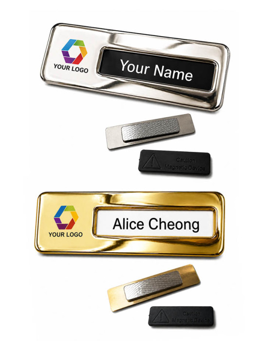 Custom Metal Name Badge with Epoxy With Slot In Name (Magnetic Backing) 
