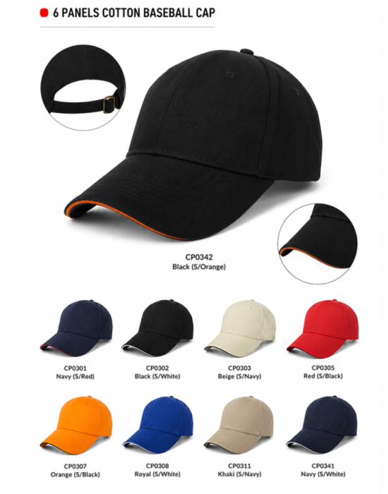 CP03 100% Cotton 6 Panel Baseball Caps 
