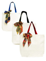 CBO175639 12oz Canvas Bag Knitted Colour Handle 35cm(H) x 40.5cm(L) x 10cm(B) Optional Batik Ribbon