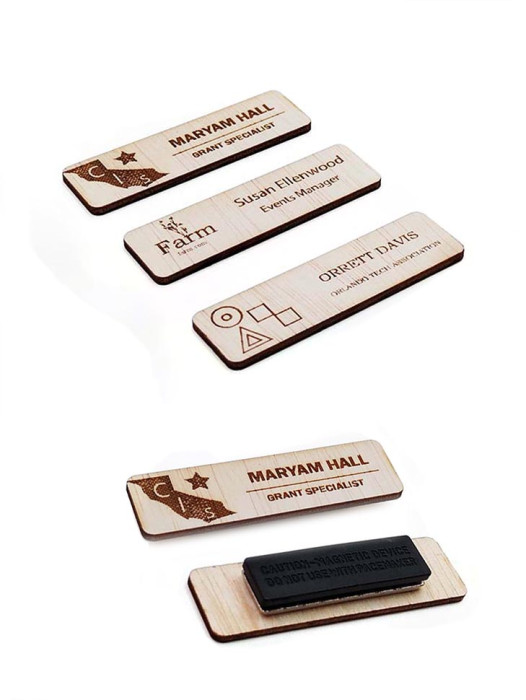 Custom Engraved Wooden Name Badge (Magnetic Backing) 