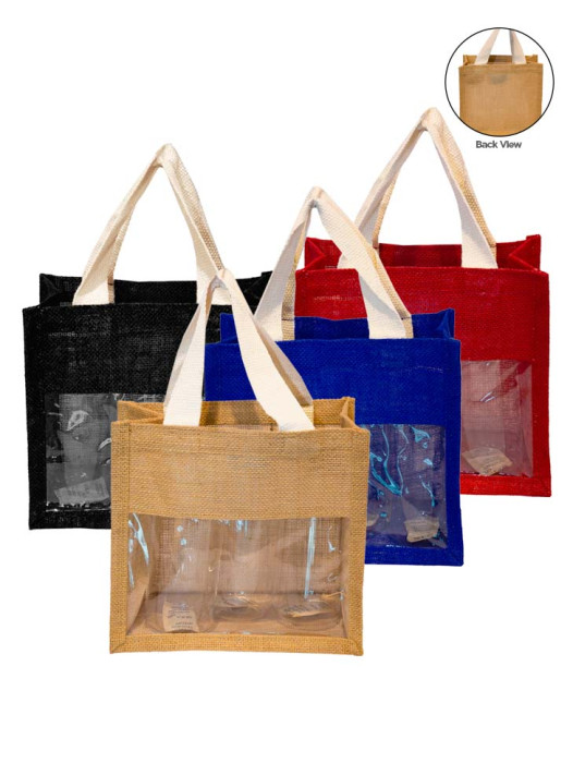 BJJB2453 Laminated Jute Tote Bag with Window 22.5cm(L) x 13.5cm(W) x 35cm(H) 